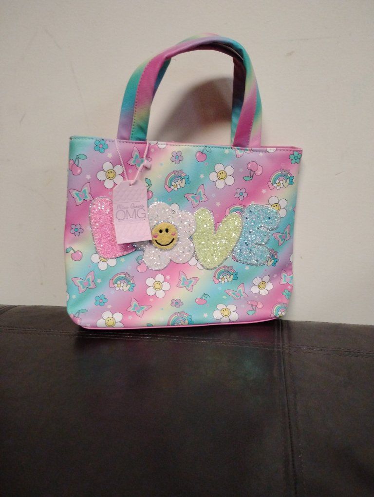 Miss Gwen's OMG Girls Rainbow Tote Bag with Love Applique