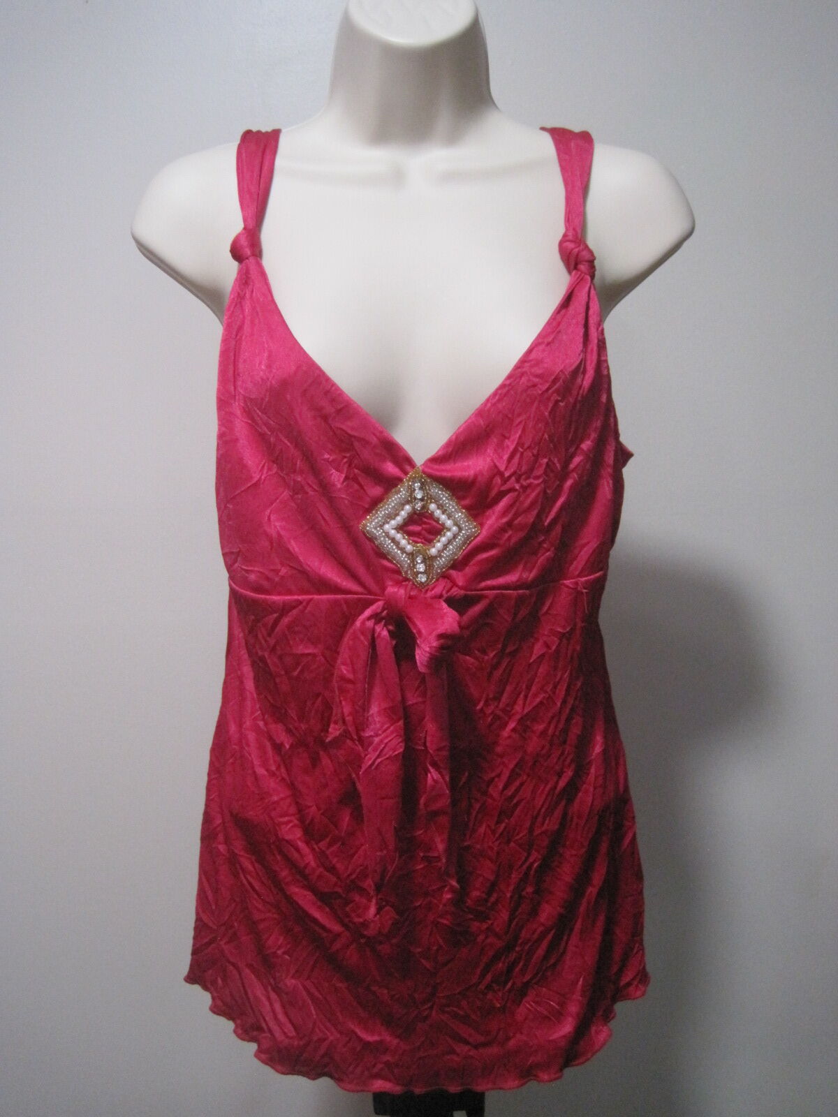 Star City Women's Medium Red Silk Fancy Top Gold and Pearl Applique Bodice