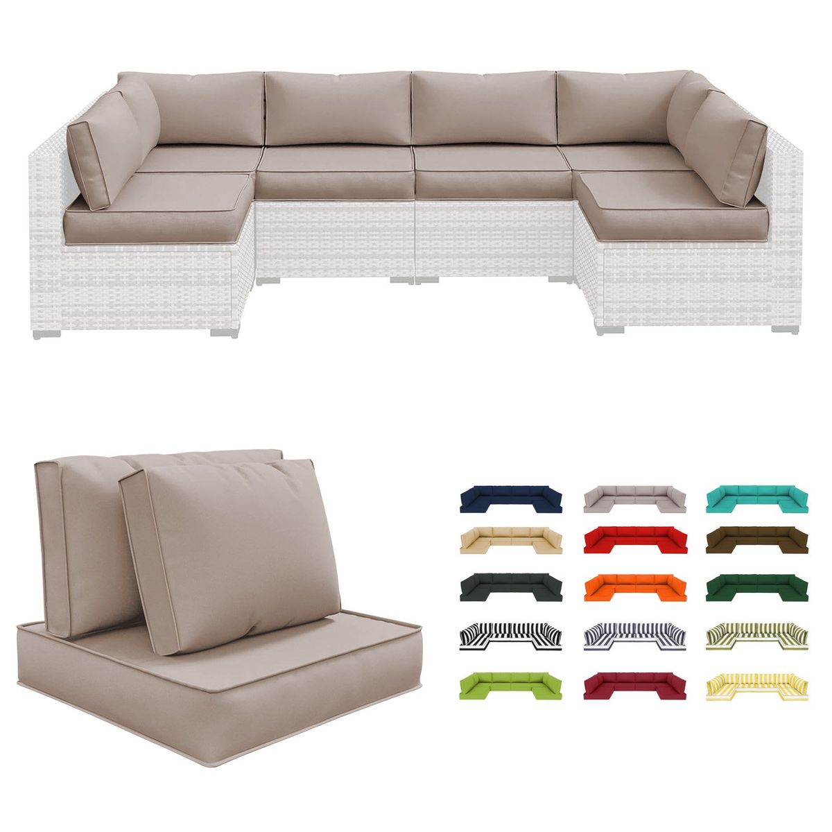 NEW 6-Seat 4" 14 Piece Patio sectional cushions relacement set