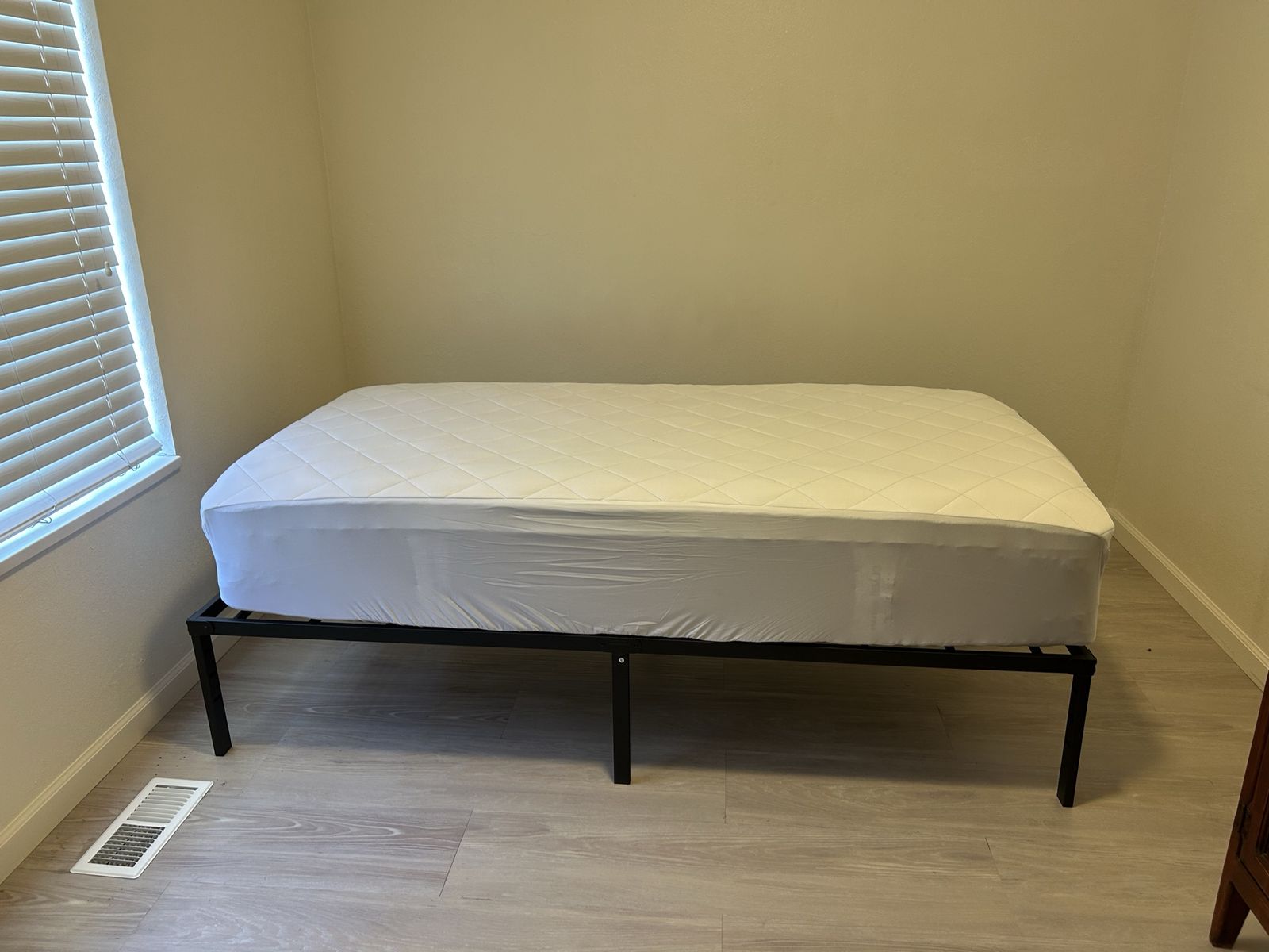 Twin bed frame and mattress