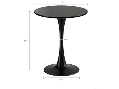 Hansweld 24" Round Tulip Dining Table Black Mid-Century Modern Bistro Pedestal Table