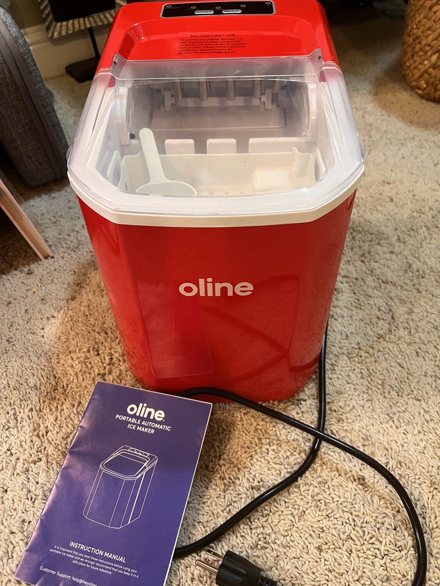 Oline Red Portable Automatic Countertop Ice Maker Machine with Scoop