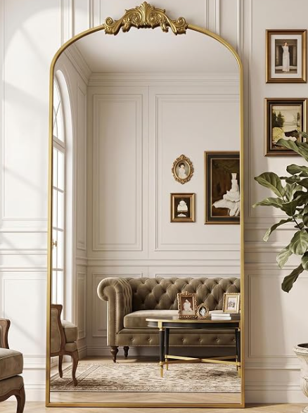 Antok Arched Full Length Mirror, 81"x41" Floor Mirror with Carved, Full Body Mirrors for HomeDecor