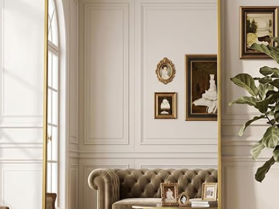 Antok Arched Full Length Mirror, 81"x41" Floor Mirror with Carved, Full Body Mirrors for HomeDecor