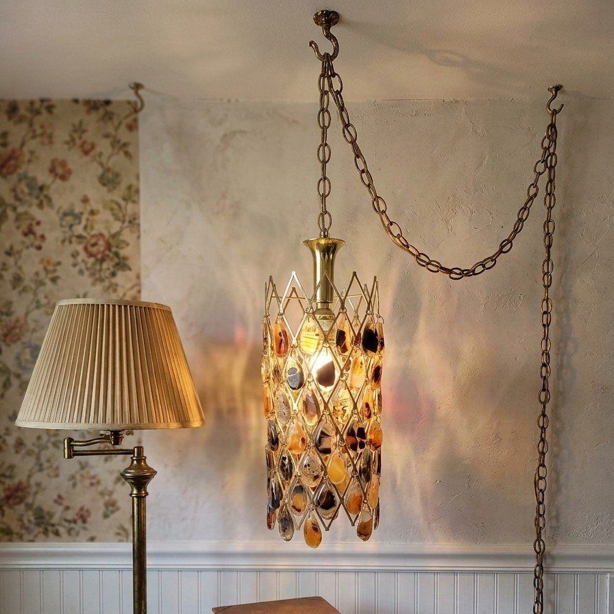 MCM Hanging Agate Swag Lamp