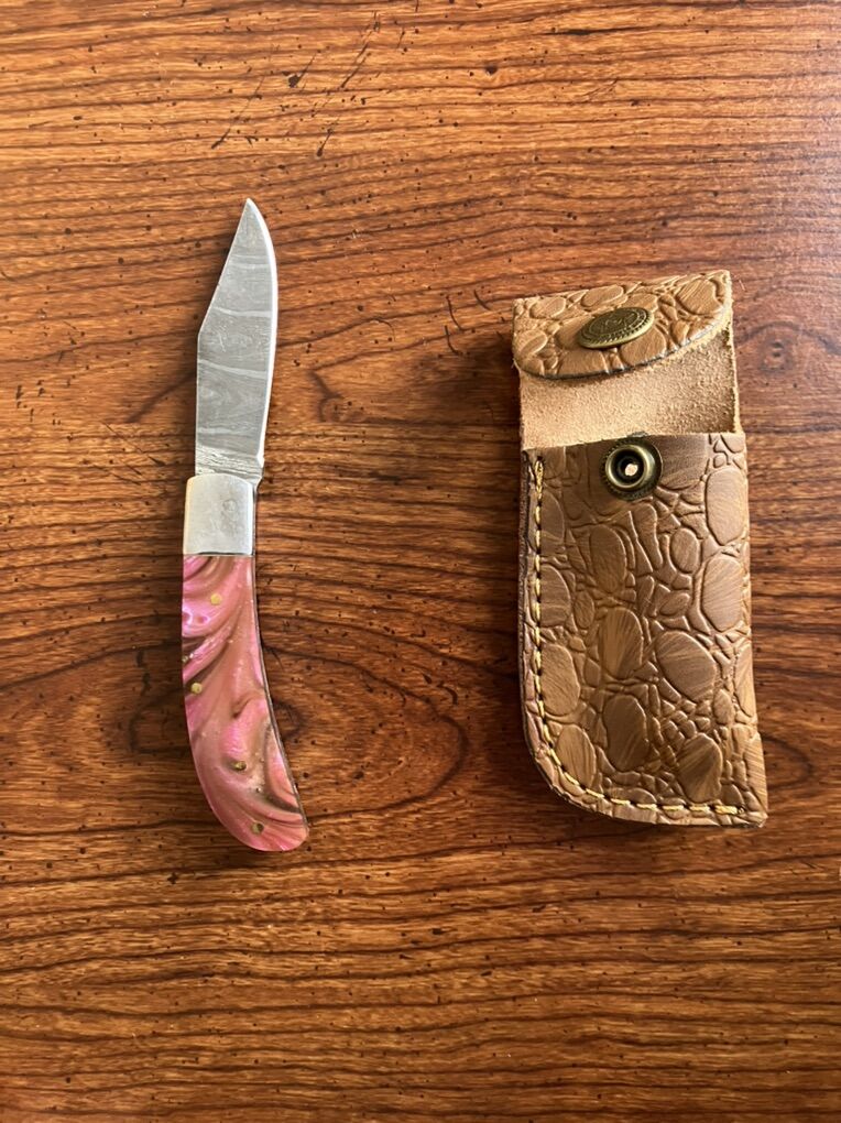 Damascus Knives 3 Inch Knives With Leather Sheaths