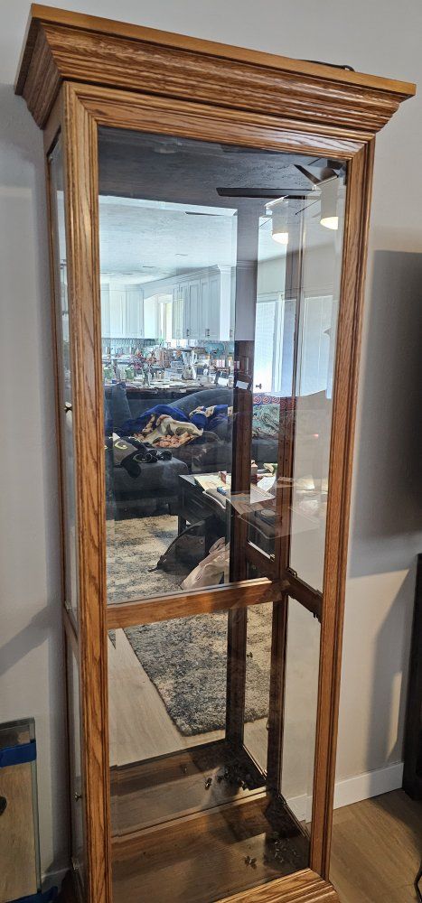 Oak Wood & Glass Display Cabinet - Tall Curio Showcase with Adjustable Shelves