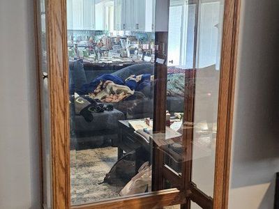 Oak Wood & Glass Display Cabinet - Tall Curio Showcase with Adjustable Shelves