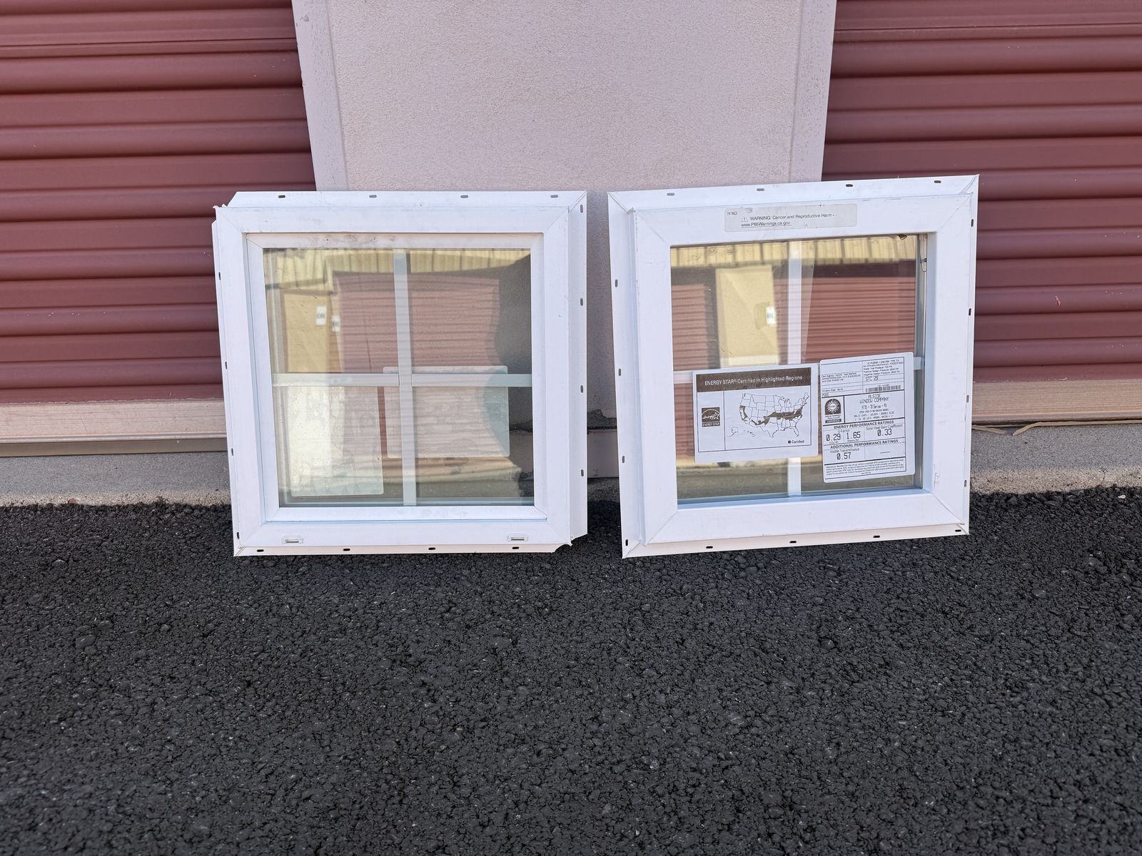 2 - 16" X16" White Vinyl Picture Windows