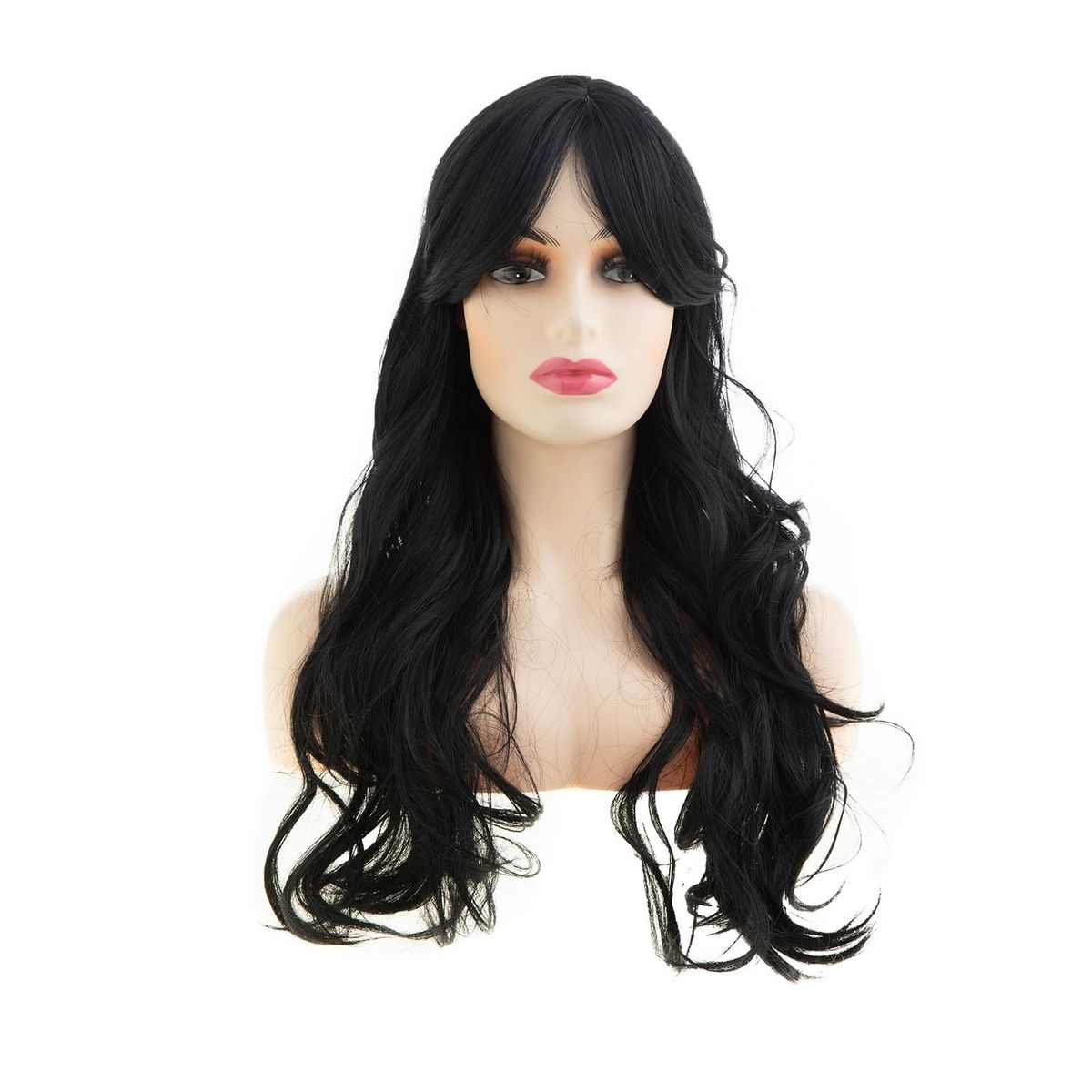 Long Wavy Black Wig with Bangs