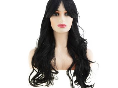 Long Wavy Black Wig with Bangs