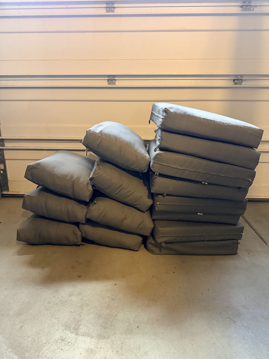 Outdoor Patio Cushions - Set of 15 Square & Rectangular, Gray Weather-Resistant Fabric