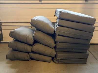 Outdoor Patio Cushions - Set of 15 Square & Rectangular, Gray Weather-Resistant Fabric