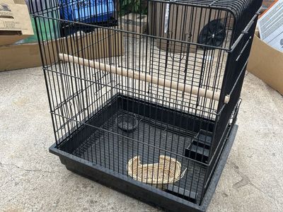 Small Black Wire Bird Cage with Perch and Accessories - Used Pet Habitat