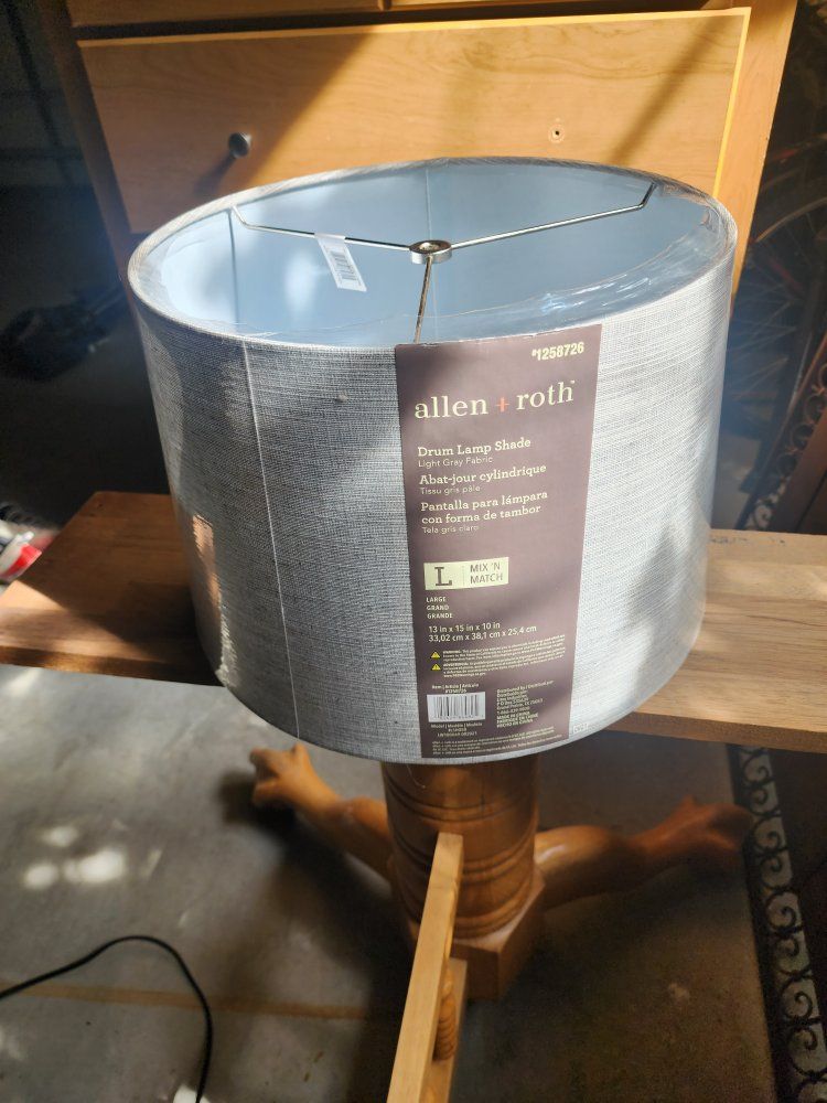 Allen + Roth Large Light Gray Fabric Drum Lamp Shade 13"x15"x10"