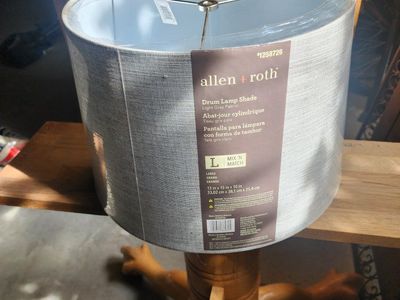 Allen + Roth Large Light Gray Fabric Drum Lamp Shade 13"x15"x10"