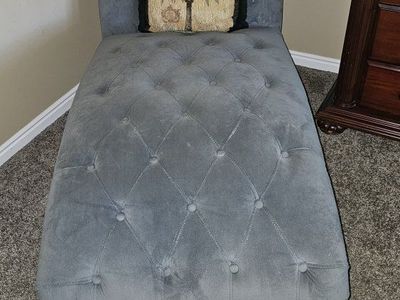 Tufted Velvet Chaise Lounge Chair - Grey with Button Accents - Excellent Condition