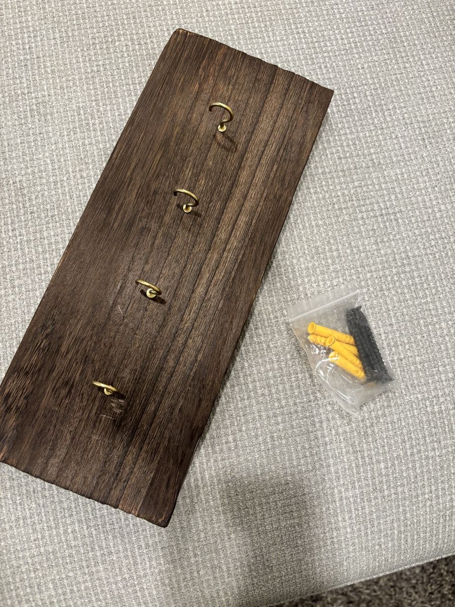 Wooden Wall-Mounted Key Holder with 4 Brass Hooks - Dark Wood Finish