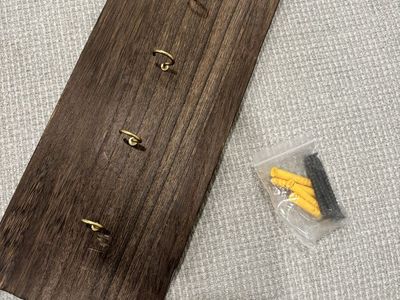Wooden Wall-Mounted Key Holder with 4 Brass Hooks - Dark Wood Finish