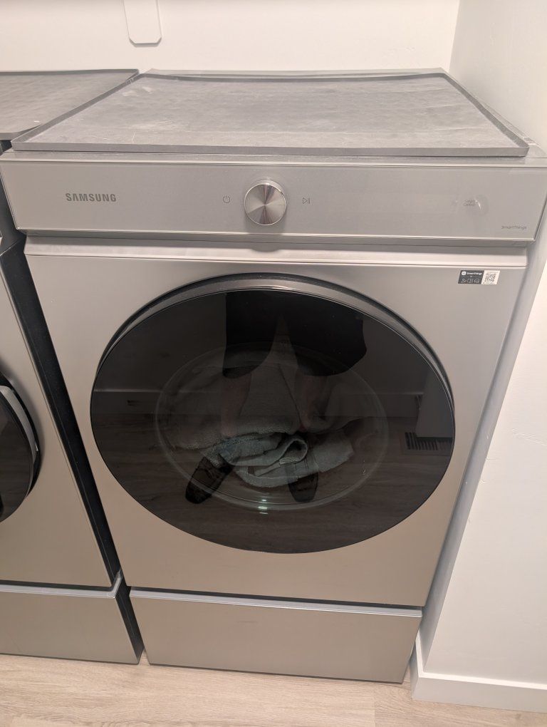 Samsung Front Load Washer - Silver, SmartThings Compatible and Dryer Silver, SmartThings Compatible with pedestals