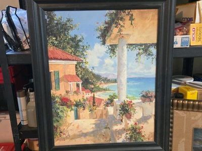 Framed Mediterranean Seascape Artwork - Coastal Home and Ocean View Wall Art
