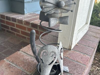Metal Cat Outdoor Sculpture with Blue Glass Eyes