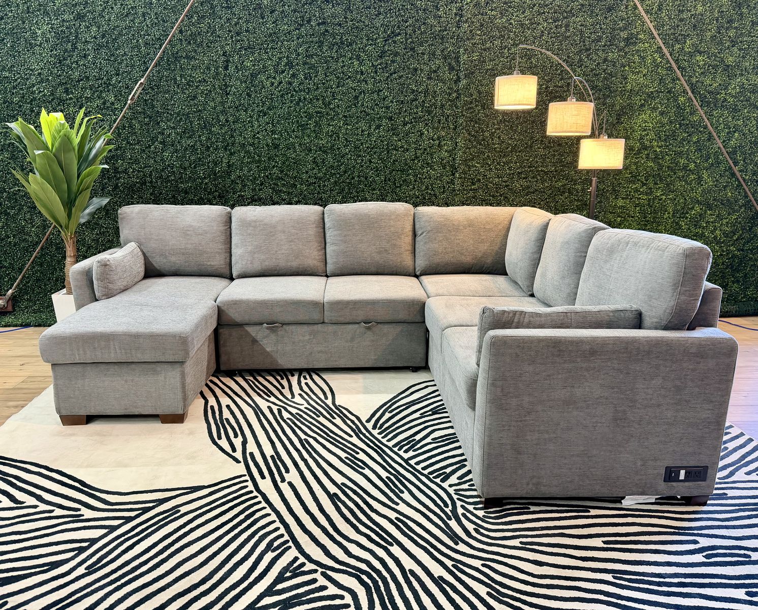 SLEEPER SECTIONAL WITH REVERSIBLE CHAISE (LEFT OR RIGHT) + STORAGE + CHARGING PORT