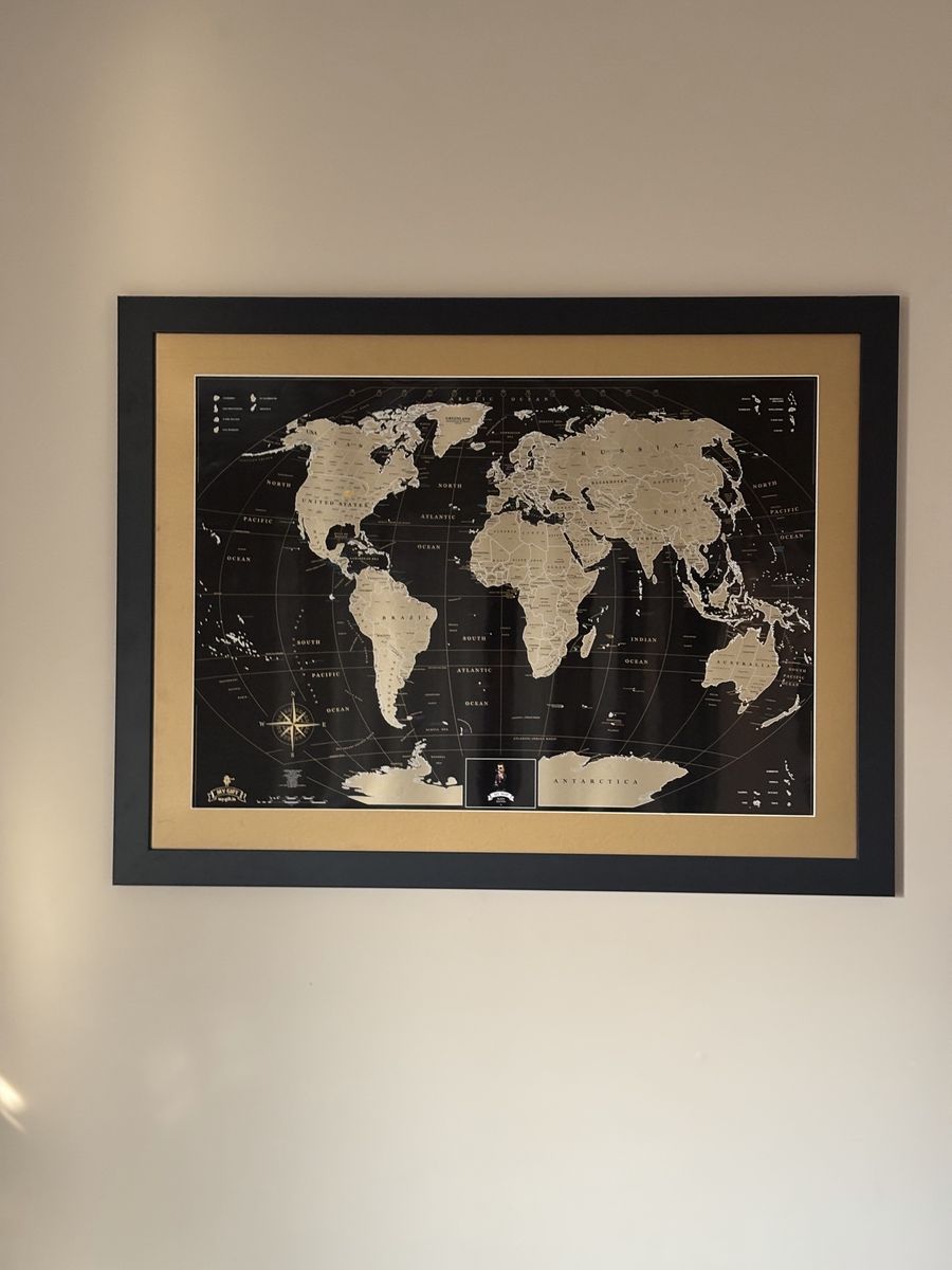 Luckies of London Deluxe Scratch Map - Framed World Travel Map - Black & Gold, Unscratched