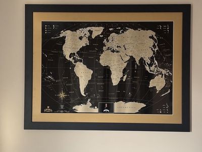 Luckies of London Deluxe Scratch Map - Framed World Travel Map - Black & Gold, Unscratched