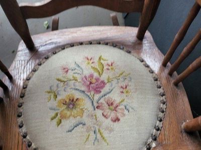 Vintage Wooden Rocking Chair with Needlepoint Seat