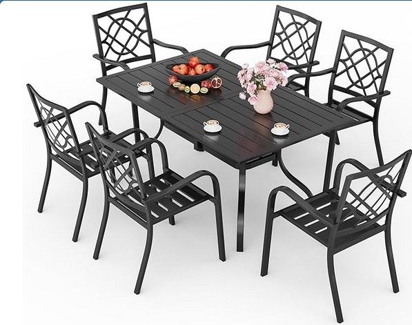 7-Piece Outdoor Metal Patio Dining Table Set with 6 Chairs