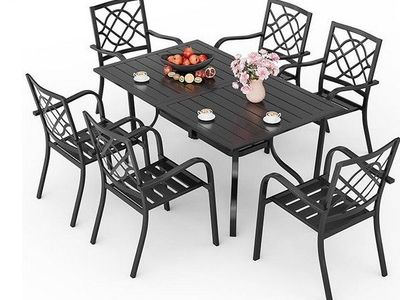 7-Piece Outdoor Metal Patio Dining Table Set with 6 Chairs