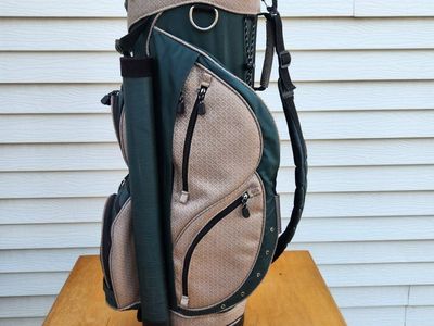 bagboy golf bag, cart, 7 hole, 11 zippers, shoulder strap, umbrella holder