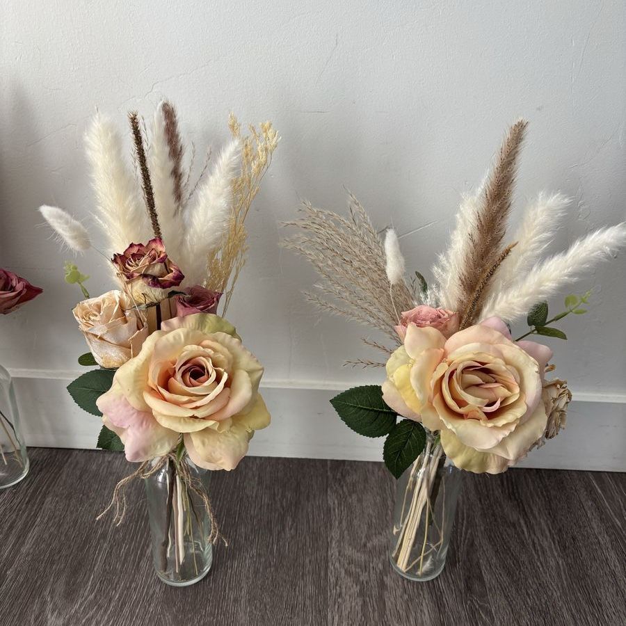 Roses and pampas grass arrangement