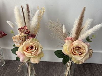 Roses and pampas grass arrangement