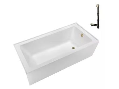 Streamline 66 in. x 32 in. Soaking Acrylic Alcove Bathtub with Right Drain in Glossy White, External Drain in Polished Brass