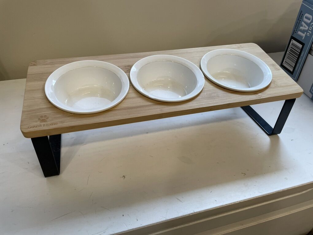 Cat Dog Food Water Dish Three Bowl