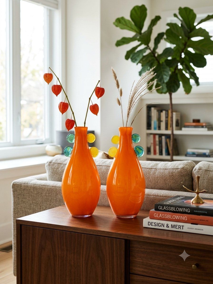 Carousel Pop Glass MCM Vase | Orange + Yellow + Blue Green
