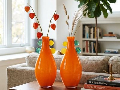 Carousel Pop Glass MCM Vase | Orange + Yellow + Blue Green