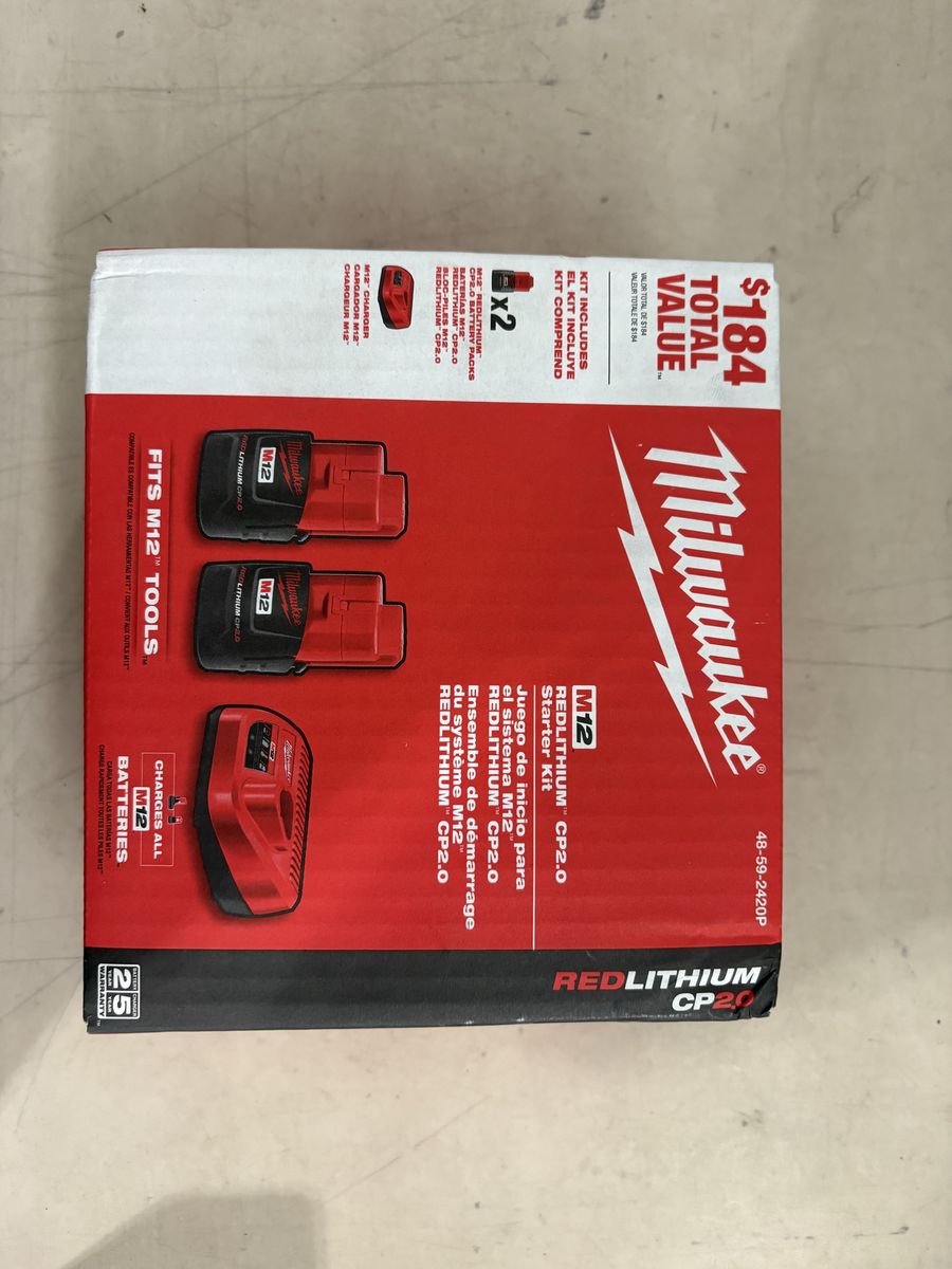 New in box M12 red lithium 2-pack batteries with charger