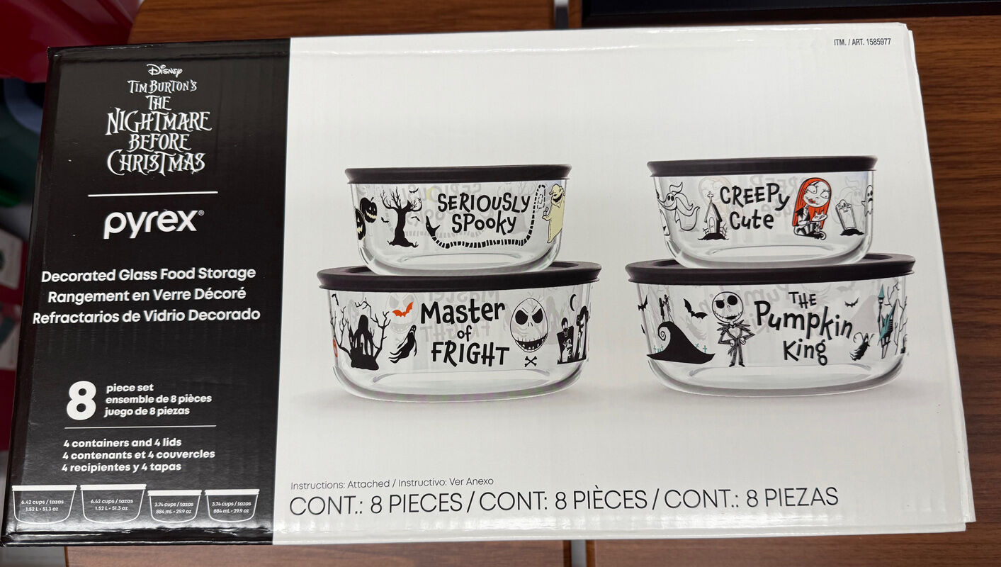 Pyrex NIGHTMARE BEFORE CHRISTMAS Glass Food Storage Set, NEW