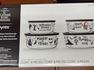 Pyrex NIGHTMARE BEFORE CHRISTMAS Glass Food Storage Set, NEW
