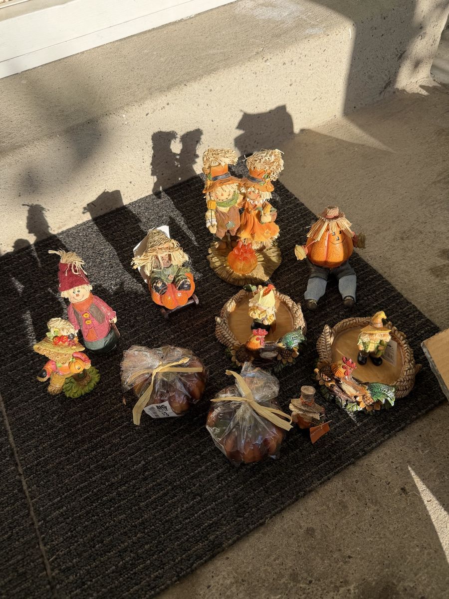 Fall Autumn Harvest Scarecrow Figurines and Candle Holders Lot