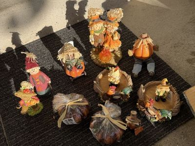 Fall Autumn Harvest Scarecrow Figurines and Candle Holders Lot