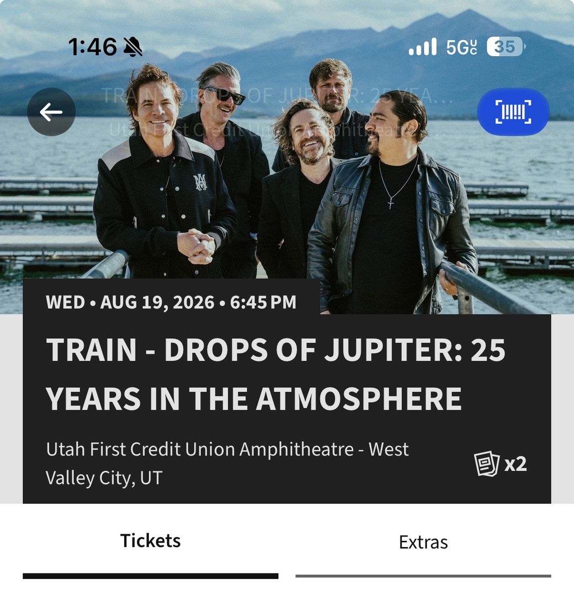 Train - Drops of Jupiter: 25 Years in the Atmosphere Tour Tickets (2x)