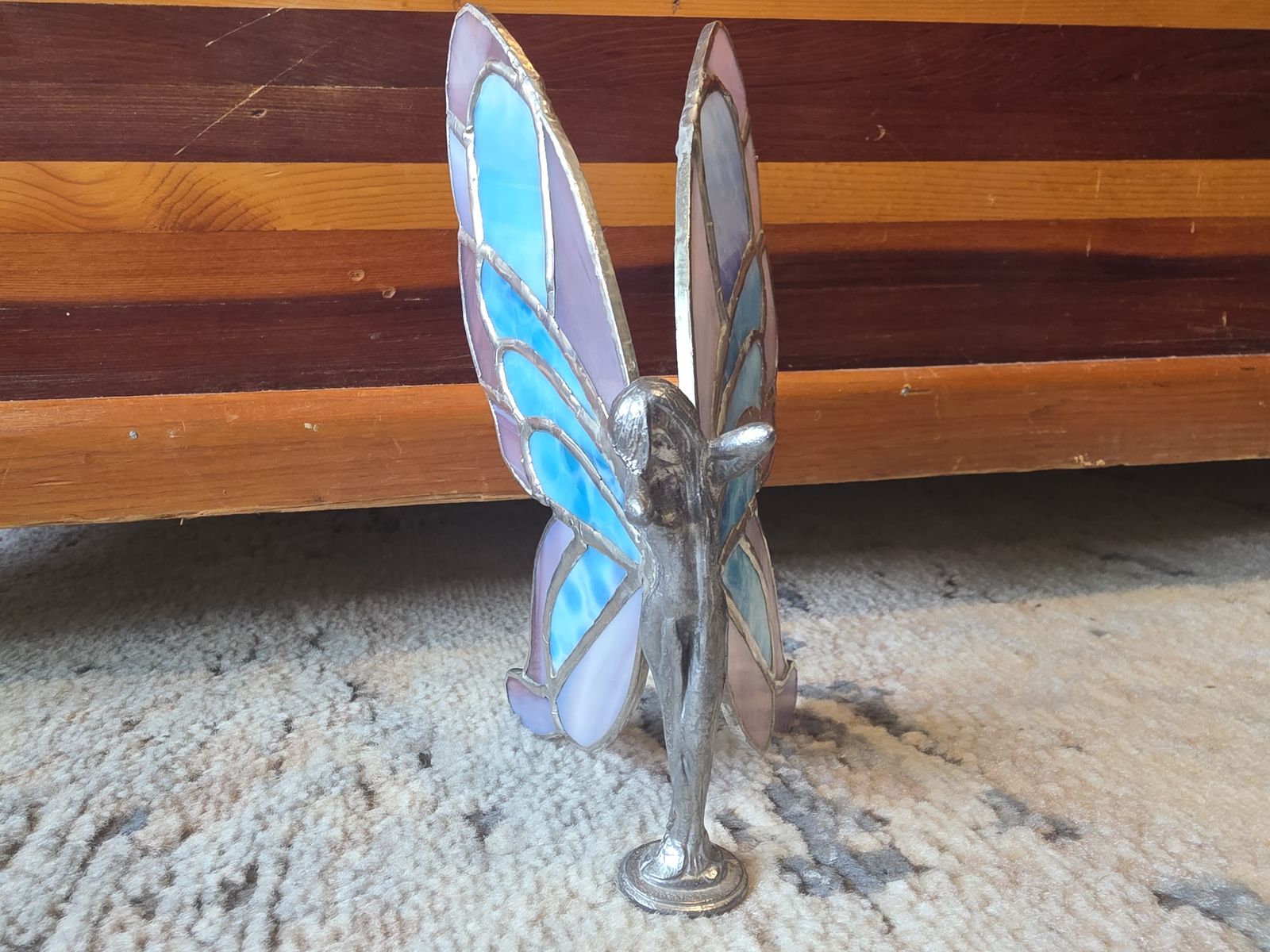 Stained Glass Style Fairy Figurine – Blue & Purple Wings – Decorative