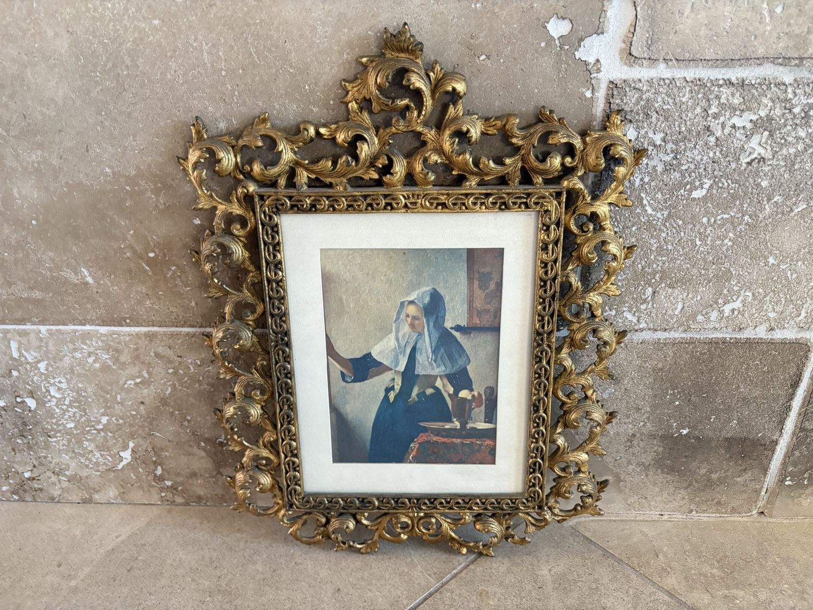 Ornate Heavy Gold Metal Frame W/ Vermeer Print
