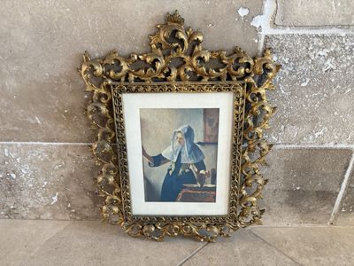 Ornate Heavy Gold Metal Frame W/ Vermeer Print