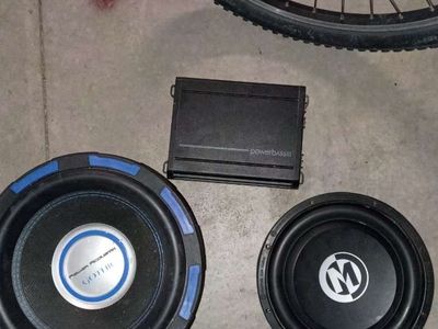 Car Audio Speaker Lot - Power Acoustik Gothic Subwoofer, Memphis Subwoofer, and PowerBass Amplifier