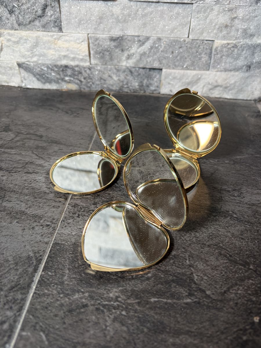 Lot of 3 Metal Mirror Cosmetic Compacts Gold Tone Woodturning project or Resin